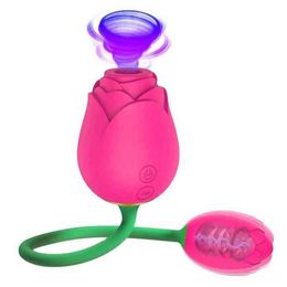 NXY Vibrators Wholesale Rose Vibrator Clitoral Sucking with Ball Vibrating Egg G spot Clitoris Stimulator Vaginal Sex Toy Masturbation 2 in 1 0107