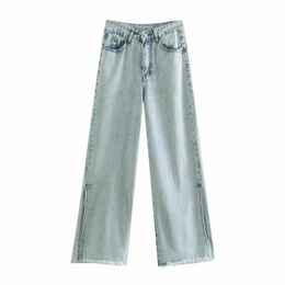 Faded Denim Jeans Women Wide Leg Pants Trousers High Waist Fashion Chic Lady Y2K Pants Pantalon 210709
