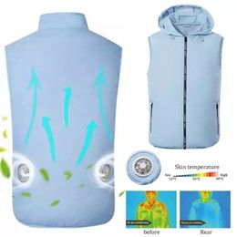 Brand Men summer hood vest Air Conditioning Clothing Fan Cooling Vest USB Charging sport man Outdoor 210923