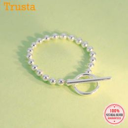 Trustdavis Authentic 100% 925 Sterling Silver Sweet Stick Round Beads Finger Ring Size7 For Women Sterling Silver Jewellery DS2189 X0715