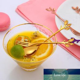 Gold Stainless Steel Cake Coffee Spoon Fork Long Handle Tea Leaves Tea Spoon Creative Kitchen Hot Drinking Flatware DropShipping