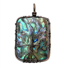 Rectangle Abalone Shell Antique Jewellery Origin Shell Life Tree Pendant for Women Men Jewellery 5 Pieces