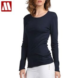 MYDBSH Brand Cotton Women Stretch T-shirt Long Sleeve Under shirt Tops & Tees Casual Solid T-shirts European and American Style 210302