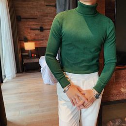 2020 Mens Turtleneck Sweaters Pullovers British style Winter Casual Solid Knitted Sweater Fashion Men Clothing Pullover Homme Y0907