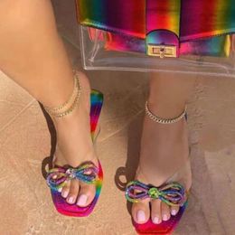 Slippers Designer Bowtie Woman Rhinestone Flats Ladies Fashion Mix Colours Sandals Female Summer Shoes Plus Size 43 Slides 2021
