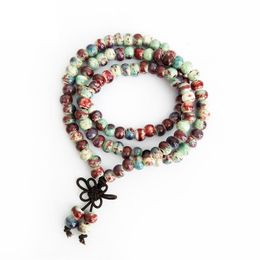 2021 New Product Women Handmade Jingdezhen Bangles Bohemia Style Fashion Ceramic Beads Bracelet Warp Prayer Mala Bracelet