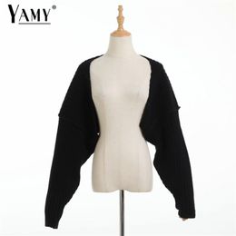 Sexy cropped cardigan knitted short cardigan sweaters for women fashion cute tops korean style long sleeve top batwing sleeve 210918