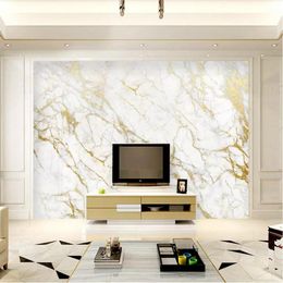 Custom wallpaper mural gold silk white marble wall papers home decor wallpapers for living room papel de parede