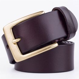 Cinturón de hombre de alta calidad, cinturones de diseñador con hebilla de Pin de cuero genuino, cinturón de correa informal Vintage para Jeans, regalo de vaquero masculino