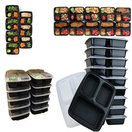 10Pcs Meal Prep Containers Plastic Food Storage Reusable Microwavable 3 Compartment Food Container with Lid Microwavable 210315