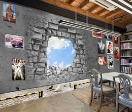 Wallpapers 3d Wallpaper For Room Stereoscopic Creative Nostalgia Broken Brick Wall Backdrop Sky Po Murals