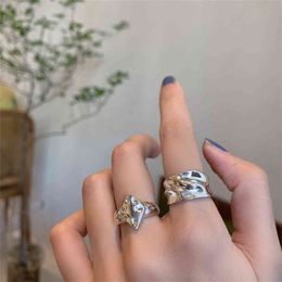 Concave and convex irregular ring female 925 silver ins retro high sense network red temperament geometric open ring G1125