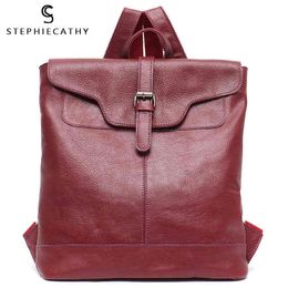 Sc Vintage Genuine Leather Backpacks Women England Style Large Satchel Shoulder Bags Italian Leather Buckle Flap Retro Knapsacks Q0528