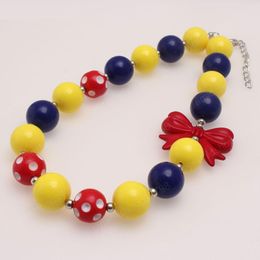 Chunky Bowknot Necklace Handmade Kids Baby Round Bubblegum Beaded Necklace Jewelry For Children Gift