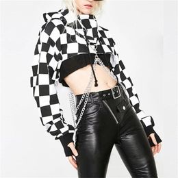 Women Hoodies Sexy Gothic Punk Chain Crop Top Hooded Pullover Moletom Sweatshirt Cosplay Casual Tops Plus Size Casual Streetwear 201126