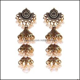 Dangle & Chandelier Earrings Jewellery Retro Long Bell Statement Indian For Women Vintage Boho Carved Pearl Wedding Drop Delivery 2021 Lue79