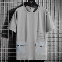 Summer Oversized Big Pockets T-shirts Men Streetwear Short Sleeve Cotton Tshirt Male Harajuku Tops Tees Plus Size 6XL 7XL 8XL 210716