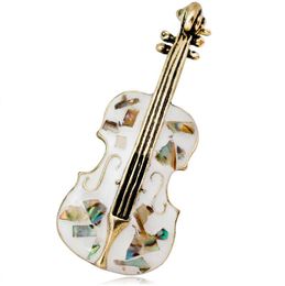 Unisex Musical Instruments Violin Maple Leaf Brooches for Women Enamel Pins Coat Collar Brooch