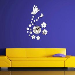 Wall Clocks 2021 Arrival Butterfly 3D DIY Acrylic Mirror Watch Large Home Decor Living Room Quartz Needle