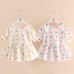 Summer 2 3 4 6 8 9 10Years Thin Sweet Cute Cartoon Animal Print Blouse Baby Kids Girls Short Lantern Sleeve Dress Shirt 210701