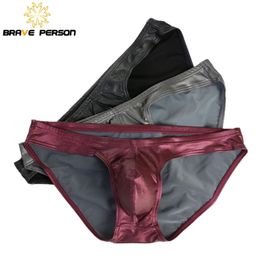 3pcs/lot BRAVE PERSON Sexy Men Briefs U convex Penis Pouch Underwear Panties Men Bright Fabric Briefs for Man Bikini 210730