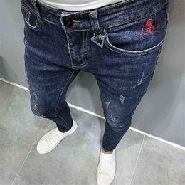 Jeans Men Fashionable Spring Summer Product Korean Slim Fit Pants Male Youth Overalls Personality Pocket Men's 210716