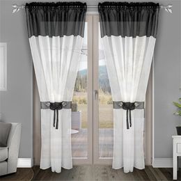 Flying Tulle Fabric with White Voile and Color Voile Curtain for Bedroom and Big Window with Plastic Ring and Same Color Voile f 210913