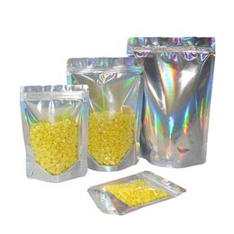 100Pcs Clear Laser Mylar Foil Zip Lock Stand Up Bag Tear Notch Grip Self Seal Resealable Reusable Food Coffee Bean Tea Pouches