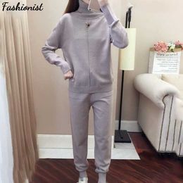 Winter Tracksuit 2 Piece Pant Suits For Women Knitted Long Sleeve Two Piece Set Top And Pants Women Suit Outwear Korean 210709