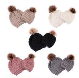 Matching Hats for Mother Daughter with Pompom Knitted Cap Family Crochet Ski Hat Mom Child Baby Christmas Gifts 5 Colors Fashion Beanie