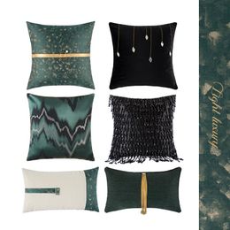 Cushion/Decorative Pillow 45x45/50x30cm Mordern Luxury Deep Green Golden Cushion Cover Waist Pillowcase Sofa Decorative Black Tassel