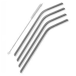 Reusable Stainless Steel Metal Drinking Straw Bent and Straight Type Cleaner Brush For Home Party Bar Accessories DH6860