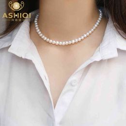 ASHIQI Natural Freshwater Pearl Chokers Necklace 925 Sterling Silver Jewelry for Women 2021 Gift Fashion