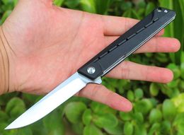 On Sale!!Flipper Folding Knife 8Cr14Mov Satin Drop Point Blade Black G10 + Stainless Steel Handle Ball Bearing Fast-opening EDC Pocket Knives