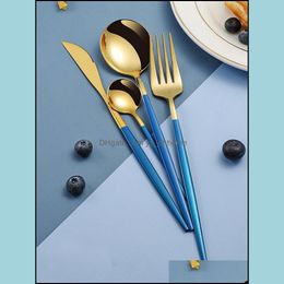 Flatware Sets Kitchen, Dining & Bar Home Garden 4Pcs/Set Cutlery Set Stainless Steel Dinnerware Dinner Knife Fork Spoon For Restaurant Jk200