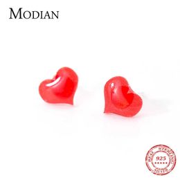 925 Sterling Silver Red Sweet Hearts Stud Earrings for Girl And Kids Fashion Jewellery Bijoux Korean Accessories Design 210707