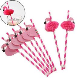 Flamingo Paper Straws Disposable Straw Cartoon Animal Stripe Paper Suckers for Drinking Cocktail Wine Disposable Sucker for Wedding