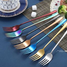 NEWKorean sets stainless steel long handle knife fork spoon chopsticks set colorful flatware for wedding kitchen accessories EWE5722