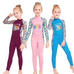 Diving Suit for Little Kid Girls Long-sleeved Sunscreen Quick-drying One-piece Swimsuit Suitable Snorkelling Hot Spring