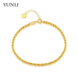 YUNLI Real 18K Gold Twisted Bracelet Simple Style Pure AU750 Adjustable Hemp Rope Chain for Women Fine Jewellery Gift