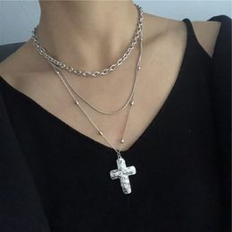 Pendant Necklaces Retro Harajuku Style Cross Multilayer Gold Silver Color Female Chokers Bijoux For Women