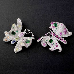 Women's 40x48mm Mixed Colour golden plated Cz micro butterfly brooch