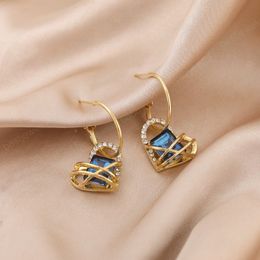 Blue Heart Pendant Dangle Earring Korean Style Lunxury Metal Hoop Earrings for Women