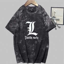 Death Note Anime T-shirt Short Sleeve Round Neck Tie Dye Print Summer Y0809