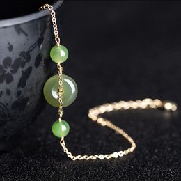 Women Jewellery 14K Bracelet Gild Healing Reiki Natural Stone Nephrite Circle Round Disc Beads Golden Bracelets Valentine Gift