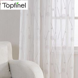 Embroidered White Sheer Curtain for Living Room Bedroom Abstract Pattern Window Tulle Kitchen Small Window Curtain Drapes 210712