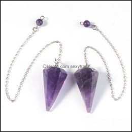 Pendant & Jewellery Necklaces Pendants Small Size Stone Pendum For Dowsing Amethysts Lapis Opal Crystal Cone Healing Chakra Chain Hexagonal Pe