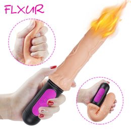 FLXUR 10 Mode Realistic Dildo Vibrator Sex Toy For Women Flexible Soft Heating Penis Clitoris Stimulator Masturbator Product 210622