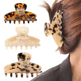 Women Claw Hair Clip 3.5 / 4 inch Grip Leopard Print Barrettes French Vintage Design Large Hairs Jaw for Thick Thin Curly Straight LongHair 6pcs