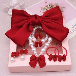 princess boxes UK - Earrings & Necklace 2021 Girl Hair Accessories Big Bow Hairpin Princess Bracelet With Box Birthday Gift Baby Jewelry Set